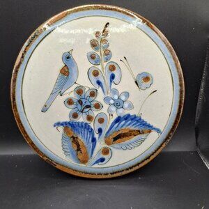 Ken Edwards  Hand-Painted Ceramic Trivet Floral  Bird Design Blue  Brown Accents